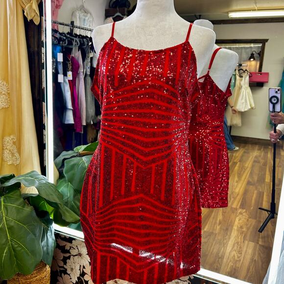 Sexy Red Sequin Mini Dress Lace -Up S Corset Party Bodycon NYE Holidays Cocktail - Picture 3 of 8